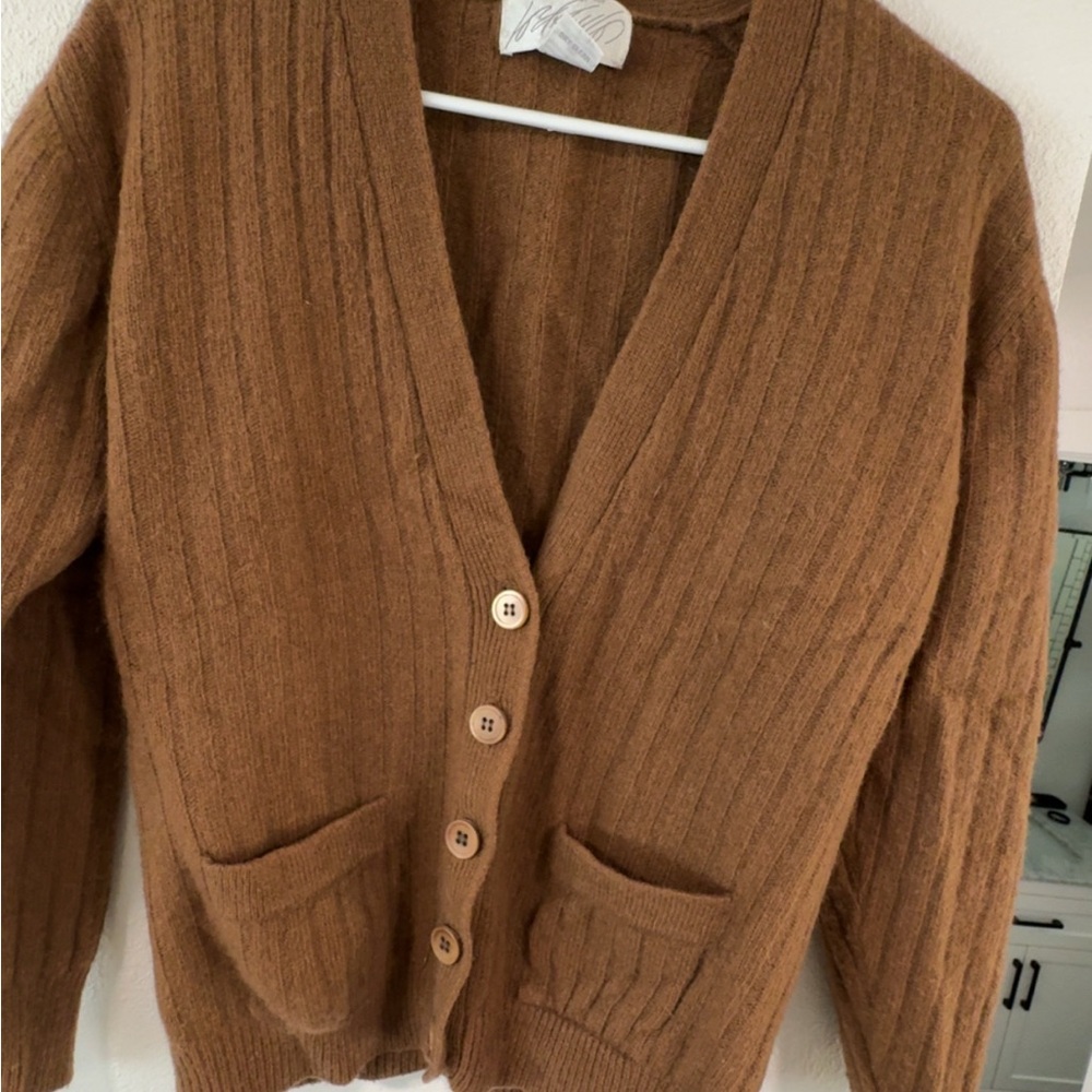 Brown Ribbed Cardigan Sweater